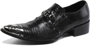Mens Dress Shoes, Cowhide Shoes Genuine Leather Shoes Large Size Low Top Metal Toe Slip-Ons Breathable Formal Casual Shoes