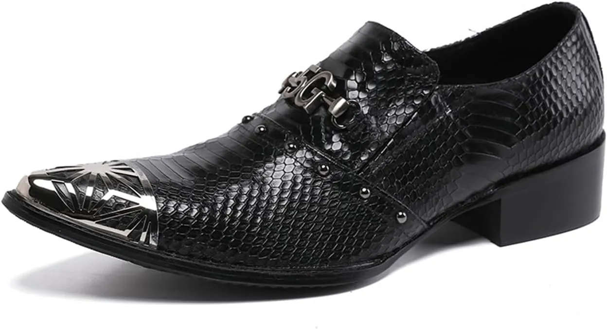 Mens Dress Shoes, Cowhide Shoes Genuine Leather Shoes Large Size Low Top Metal Toe Slip-Ons Breathable Formal Casual Shoes