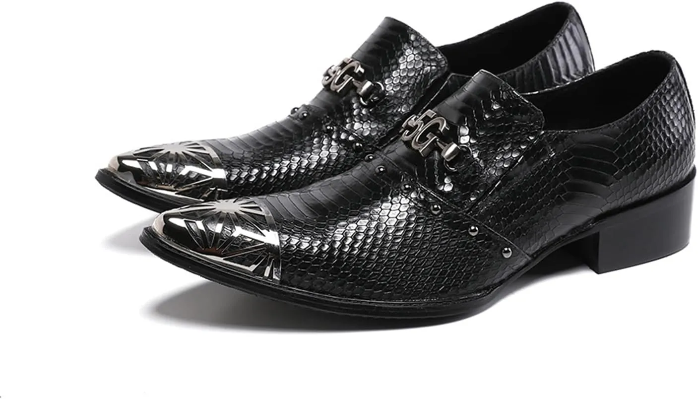 Mens Dress Shoes, Cowhide Shoes Genuine Leather Shoes Large Size Low Top Metal Toe Slip-Ons Breathable Formal Casual Shoes