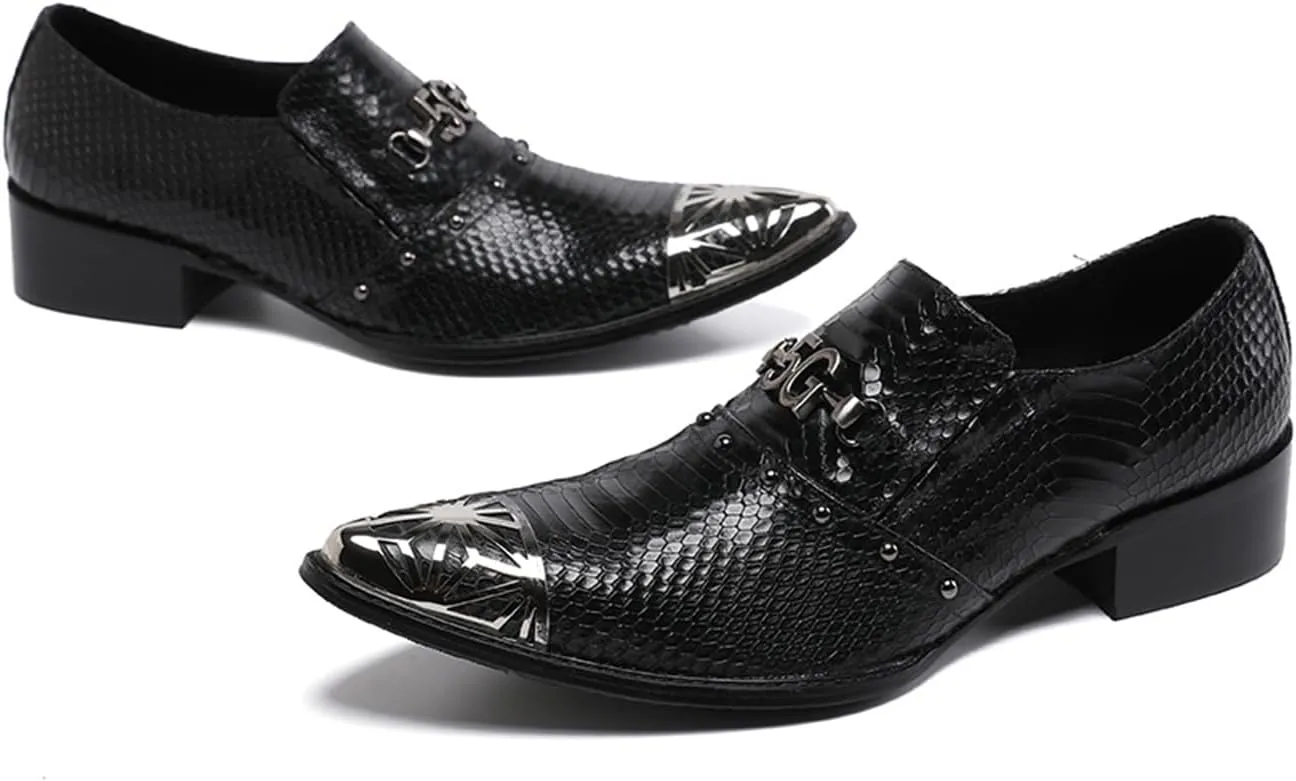 Mens Dress Shoes, Cowhide Shoes Genuine Leather Shoes Large Size Low Top Metal Toe Slip-Ons Breathable Formal Casual Shoes
