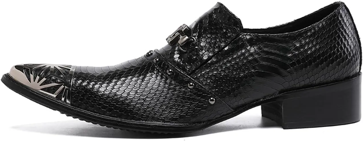 Mens Dress Shoes, Cowhide Shoes Genuine Leather Shoes Large Size Low Top Metal Toe Slip-Ons Breathable Formal Casual Shoes