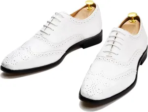 Men's Dress Shoes Lace-up Brogues Oxford Formal Shoes Wedding Work Leather Derbys Office,White-46