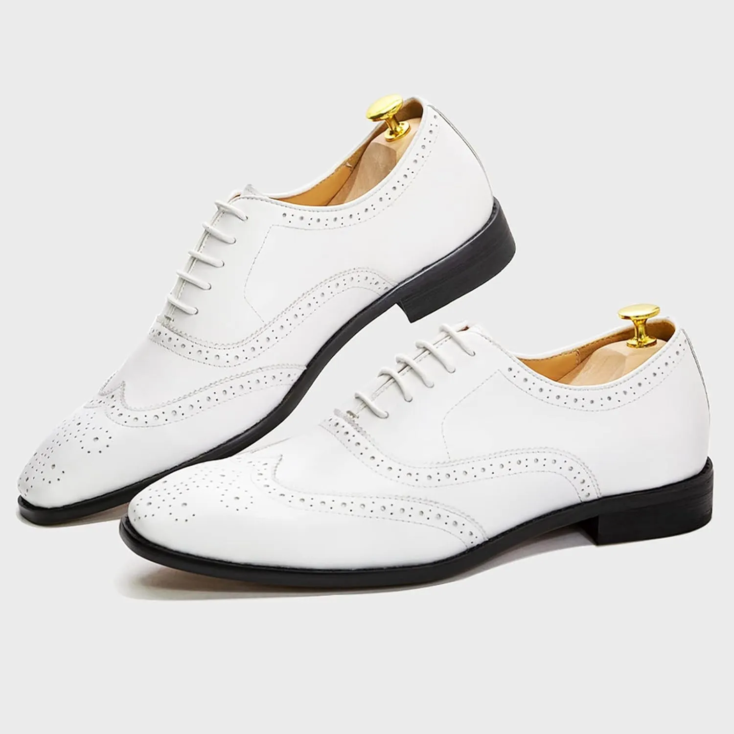 Men's Dress Shoes Lace-up Brogues Oxford Formal Shoes Wedding Work Leather Derbys Office,White-46