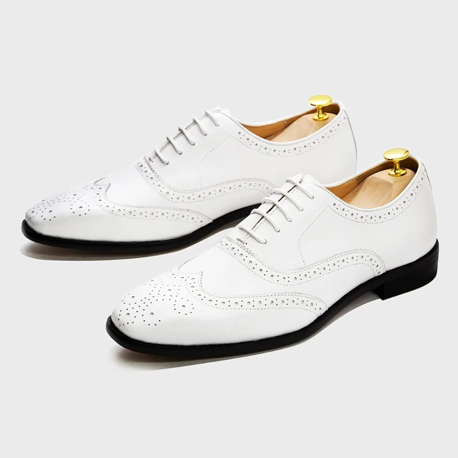 Men's Dress Shoes Lace-up Brogues Oxford Formal Shoes Wedding Work Leather Derbys Office,White-46