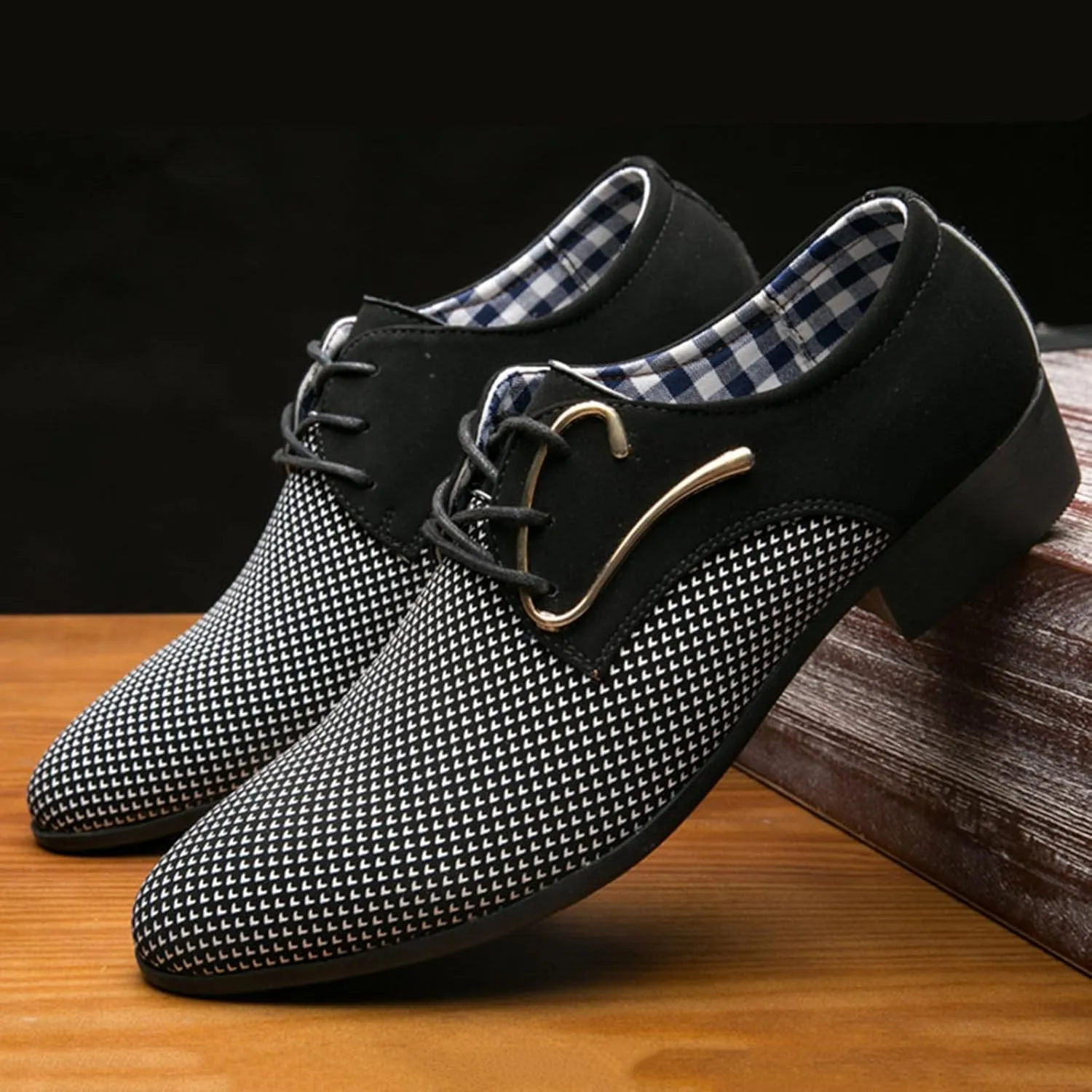 Men's Dress Shoes, Mens Oxford Shoes, Leather Stylish Lace-Up Plain Toe Brogues, Business Casual Formal Derby Shoe