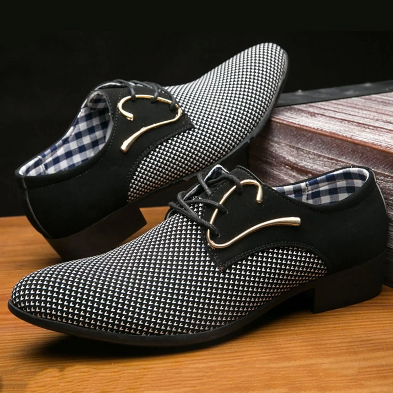 Men's Dress Shoes, Mens Oxford Shoes, Leather Stylish Lace-Up Plain Toe Brogues, Business Casual Formal Derby Shoe
