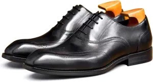 Men's Dress Shoes, Mens Oxford Shoes, Wooden Stripes Leather Stylish Lace-Up Wingtip Brogues, Business Casual Derby Formal Shoe