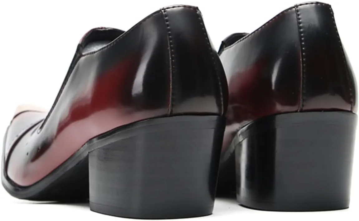Mens Dress Shoes, Red 6cm Increase Brogues Loafers Plus Size Genuine Leather Slip on Casual Business Low Top Pointed Toe, Breathable Suit Shoes