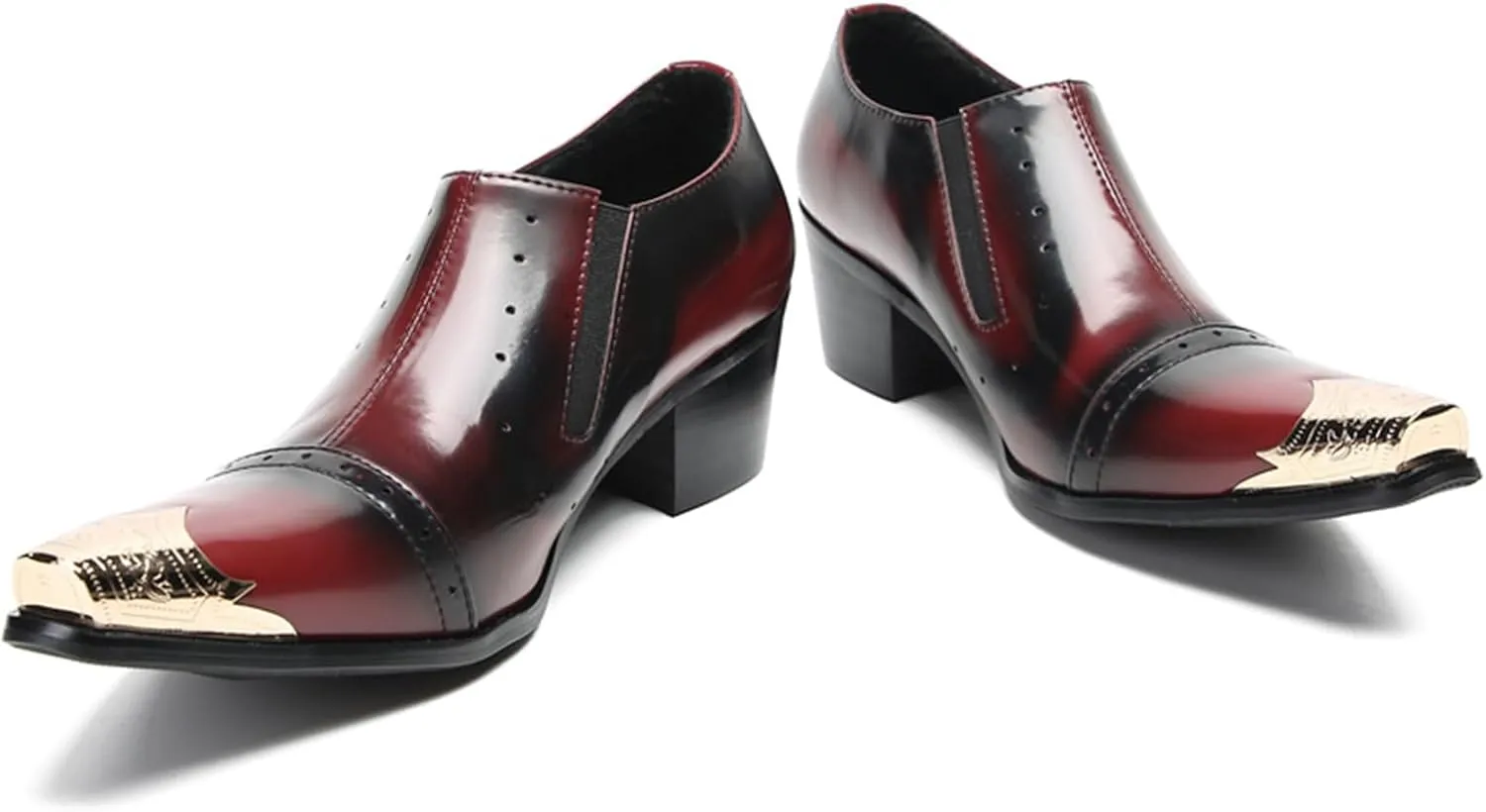 Mens Dress Shoes, Red 6cm Increase Brogues Loafers Plus Size Genuine Leather Slip on Casual Business Low Top Pointed Toe, Breathable Suit Shoes