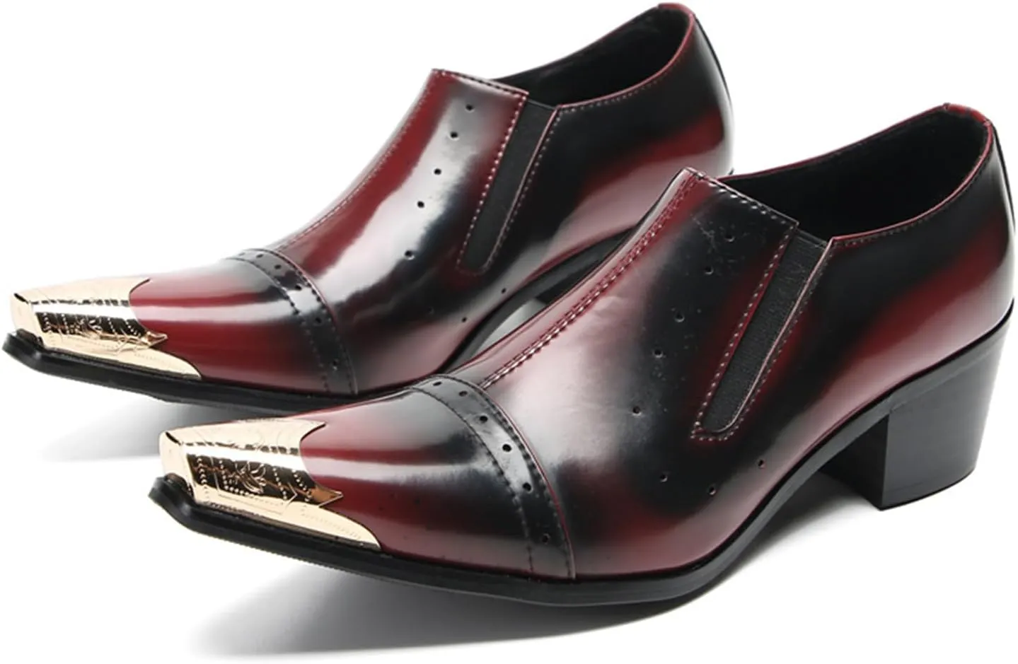 Mens Dress Shoes, Red 6cm Increase Brogues Loafers Plus Size Genuine Leather Slip on Casual Business Low Top Pointed Toe, Breathable Suit Shoes