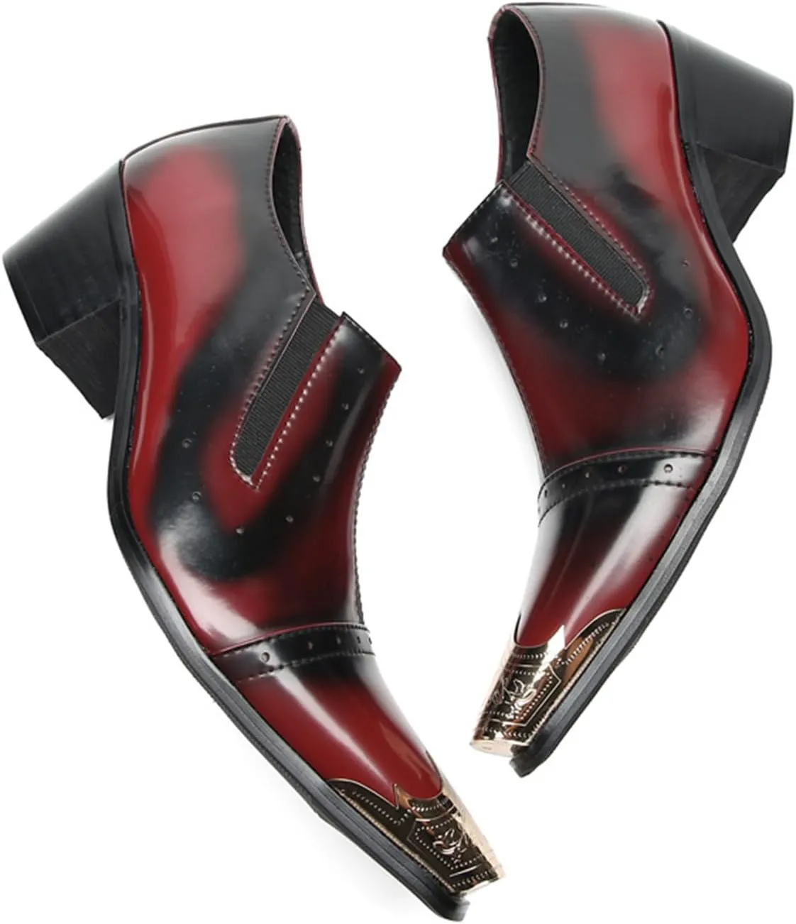 Mens Dress Shoes, Red 6cm Increase Brogues Loafers Plus Size Genuine Leather Slip on Casual Business Low Top Pointed Toe, Breathable Suit Shoes