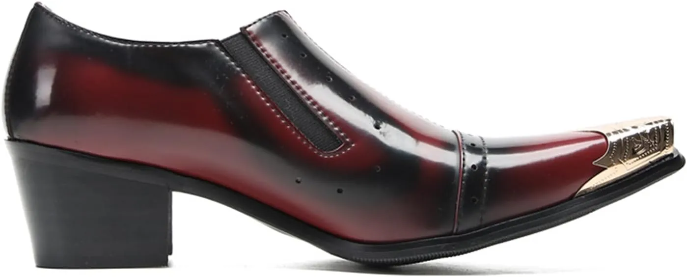 Mens Dress Shoes, Red 6cm Increase Brogues Loafers Plus Size Genuine Leather Slip on Casual Business Low Top Pointed Toe, Breathable Suit Shoes