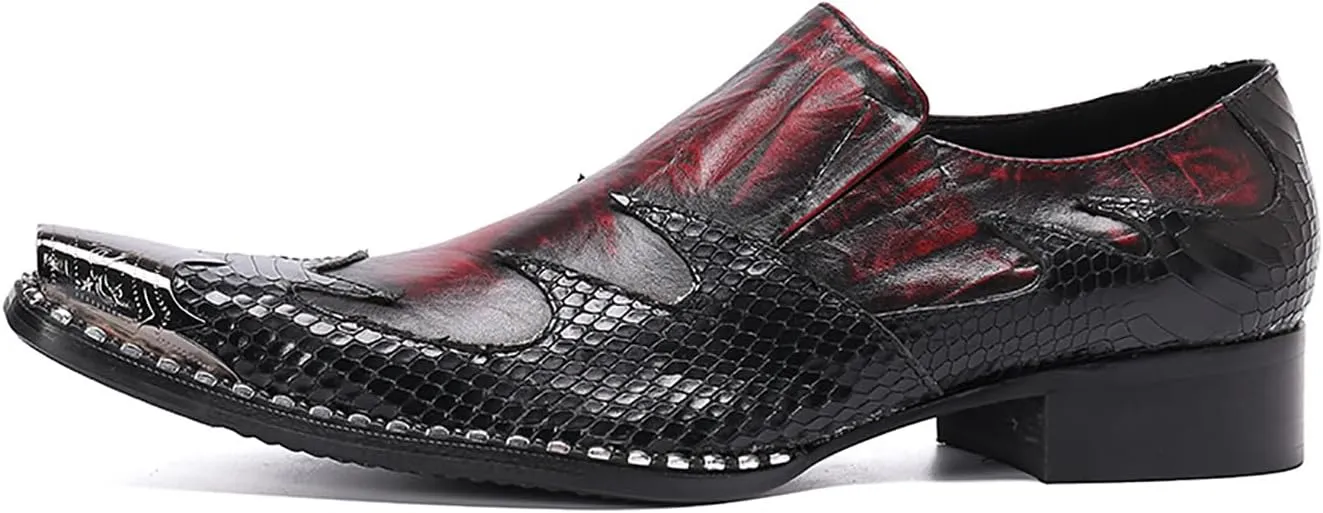 Mens Dress Shoes, Stitch Casual Genuine Leather Shoes Large Size Low Top Metal Toe Slip-Ons Breathable Business Formal Shoes