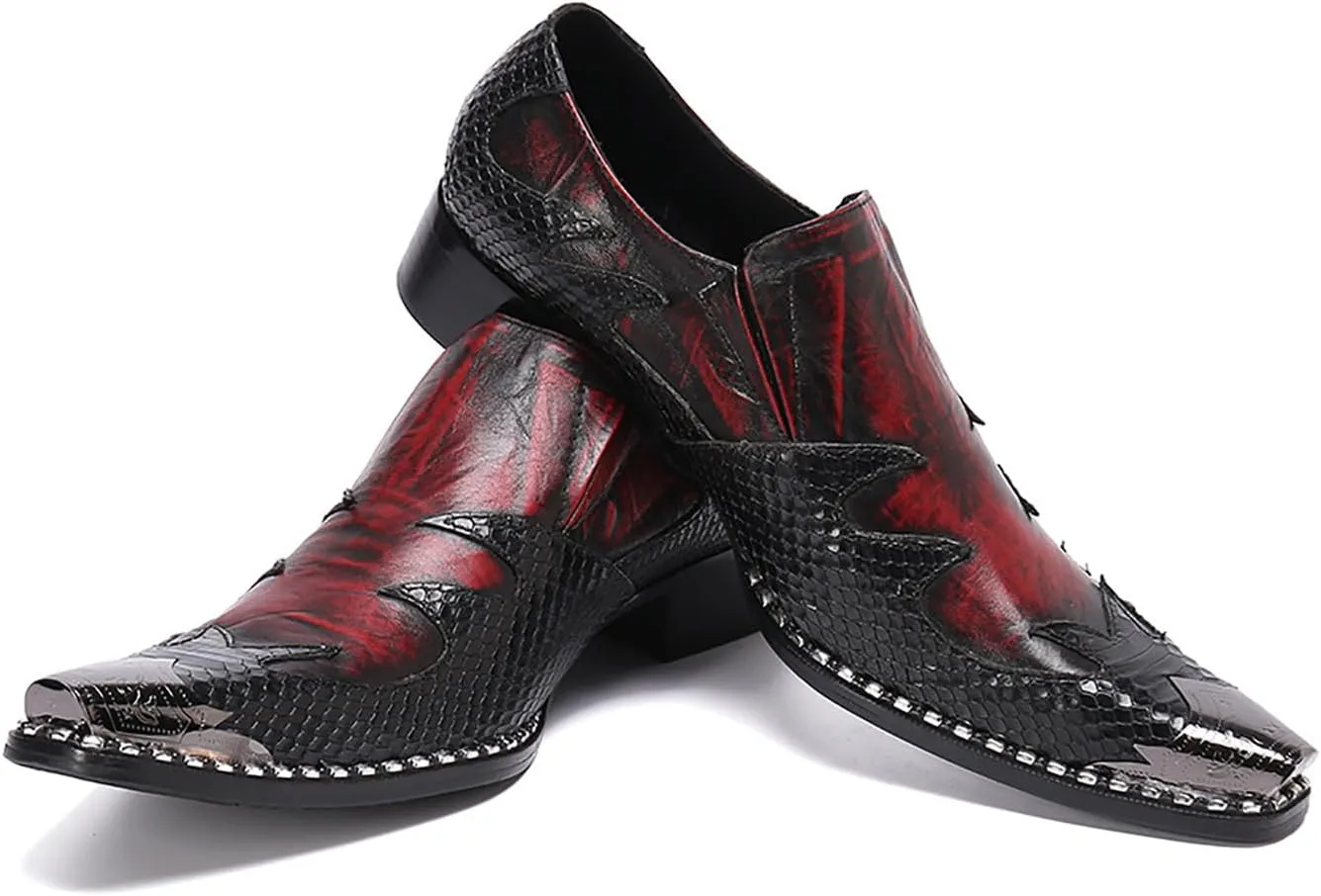 Mens Dress Shoes, Stitch Casual Genuine Leather Shoes Large Size Low Top Metal Toe Slip-Ons Breathable Business Formal Shoes