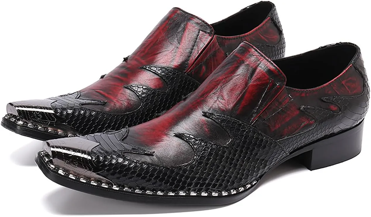 Mens Dress Shoes, Stitch Casual Genuine Leather Shoes Large Size Low Top Metal Toe Slip-Ons Breathable Business Formal Shoes