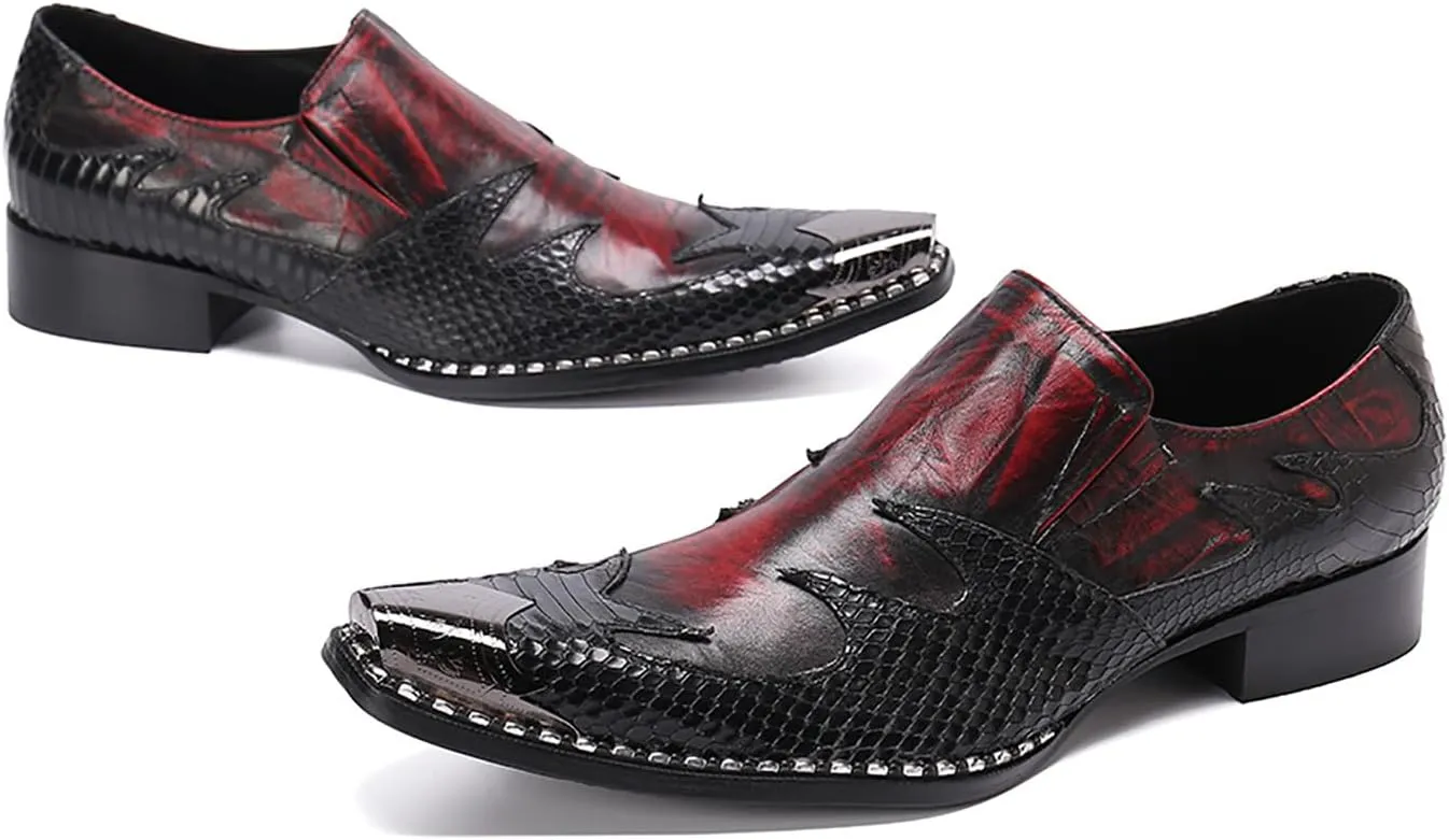 Mens Dress Shoes, Stitch Casual Genuine Leather Shoes Large Size Low Top Metal Toe Slip-Ons Breathable Business Formal Shoes