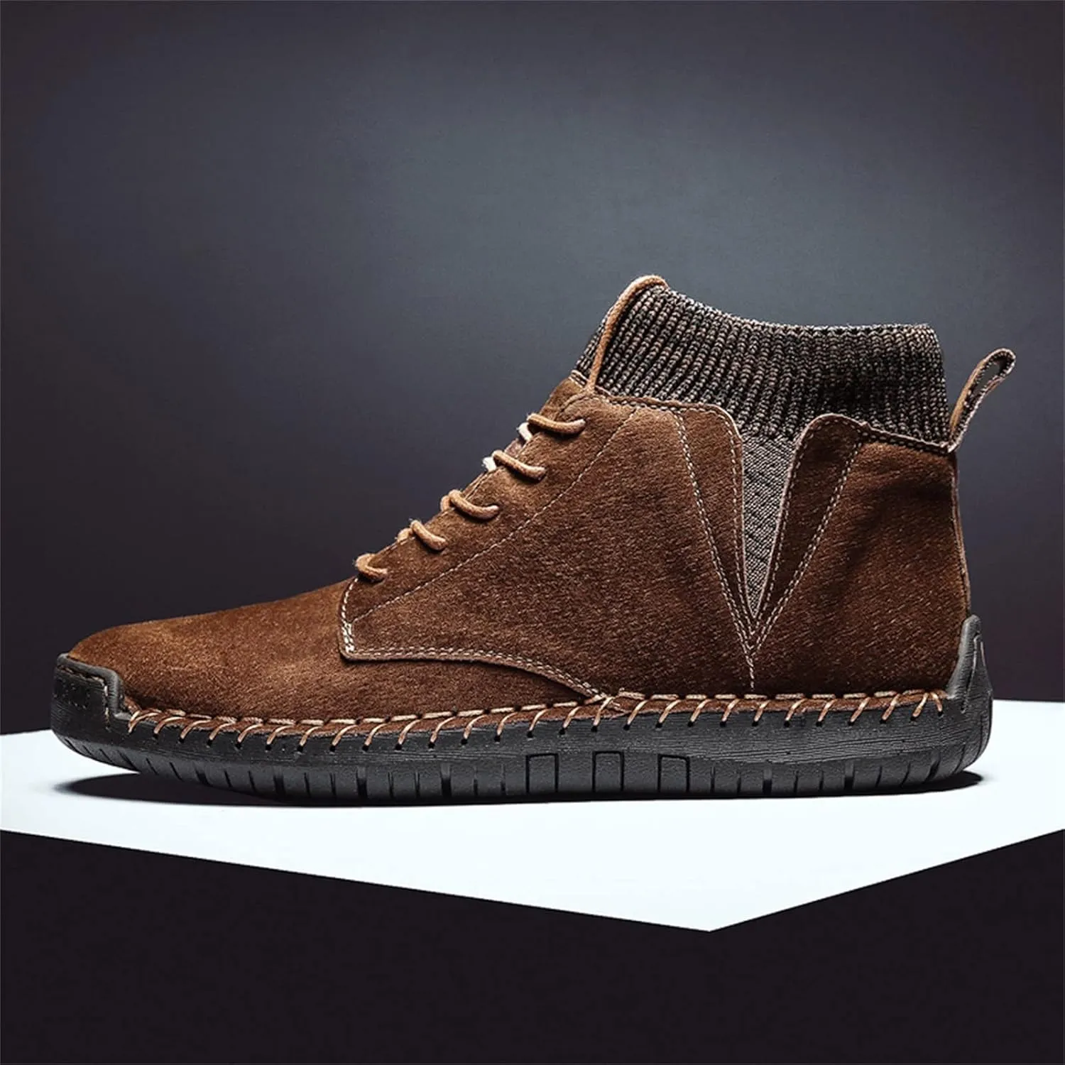 Mens Dress Sneakers Vintage Lace-up Mid Loafers Fashion Boot Motorcycle Walking Boots Casual Ankle Shoes