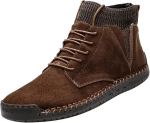 Mens Dress Sneakers Vintage Lace-up Mid Loafers Fashion Boot Motorcycle Walking Boots Casual Ankle Shoes