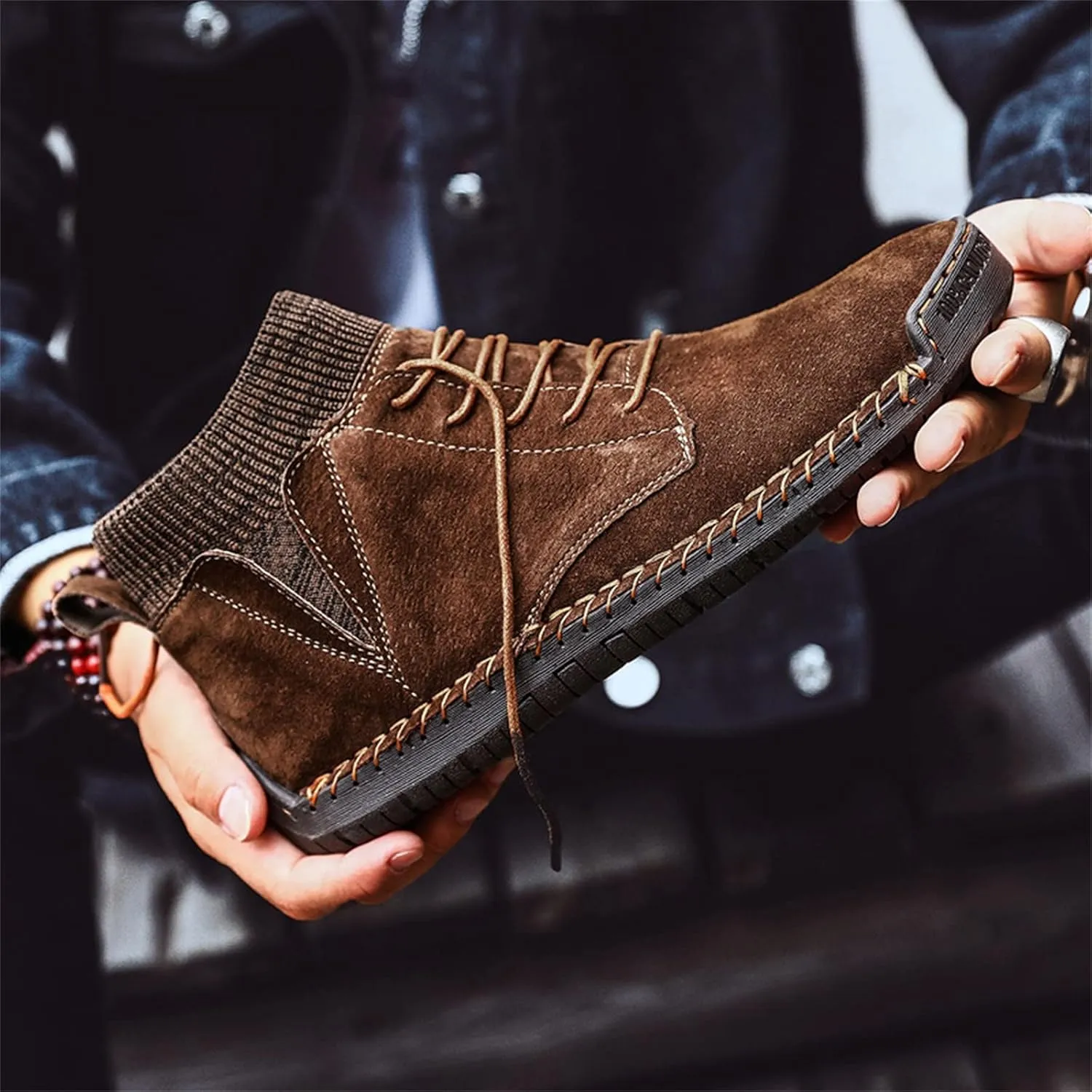 Mens Dress Sneakers Vintage Lace-up Mid Loafers Fashion Boot Motorcycle Walking Boots Casual Ankle Shoes