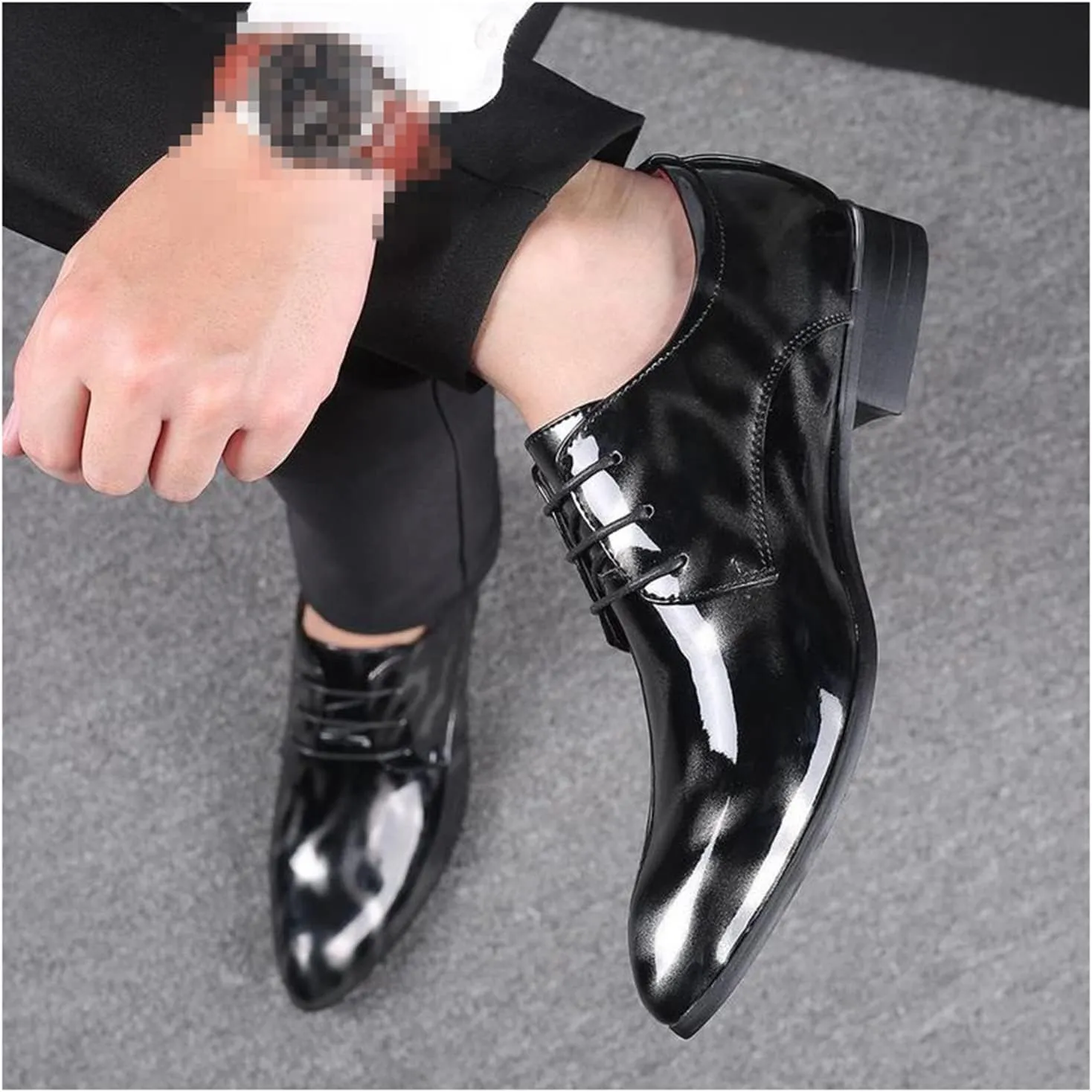 Mens Fashion Floral Patent Derby Shoes Lace Up Formal Business Shoes Pointed Toe Shiny Flat Dress Shoes for Men