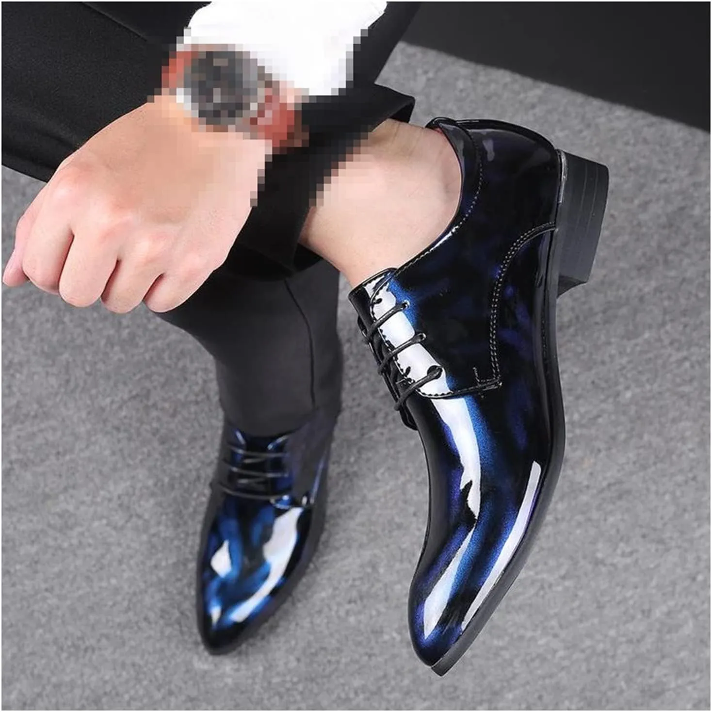 Mens Fashion Floral Patent Derby Shoes Lace Up Formal Business Shoes Pointed Toe Shiny Flat Dress Shoes for Men