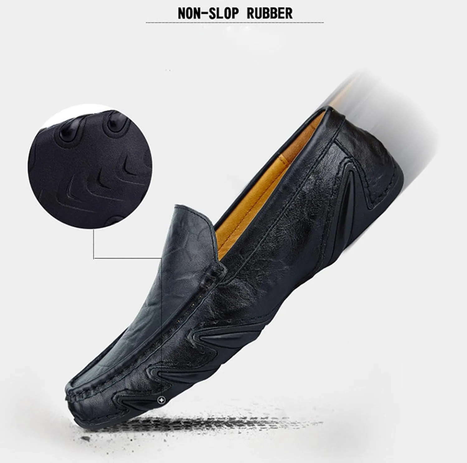 Men's Fashion Leather Soft Flat Loafers Comfortable Casual Soft Sole Non-Slip Driving Walking Shoes