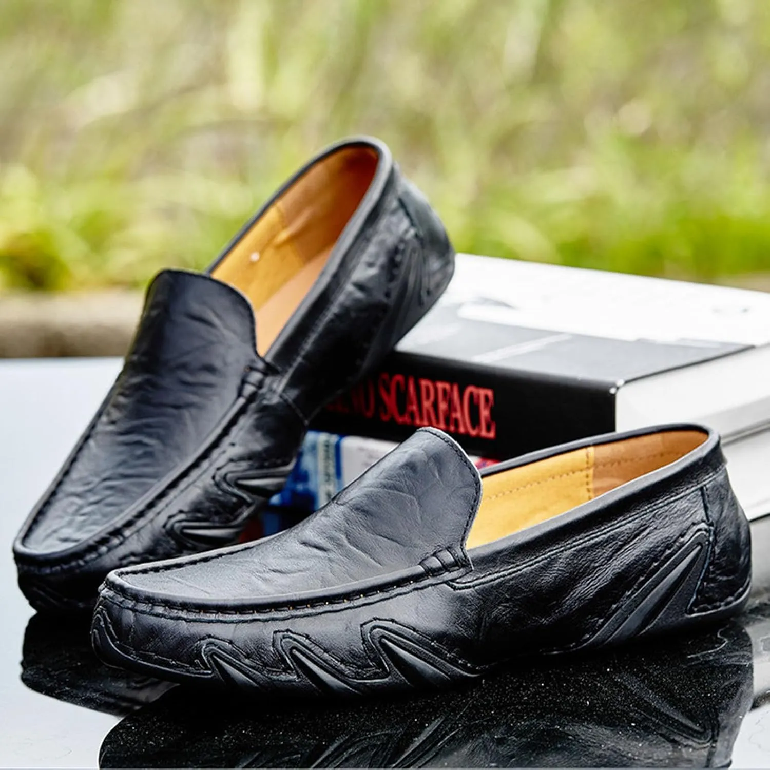 Men's Fashion Leather Soft Flat Loafers Comfortable Casual Soft Sole Non-Slip Driving Walking Shoes
