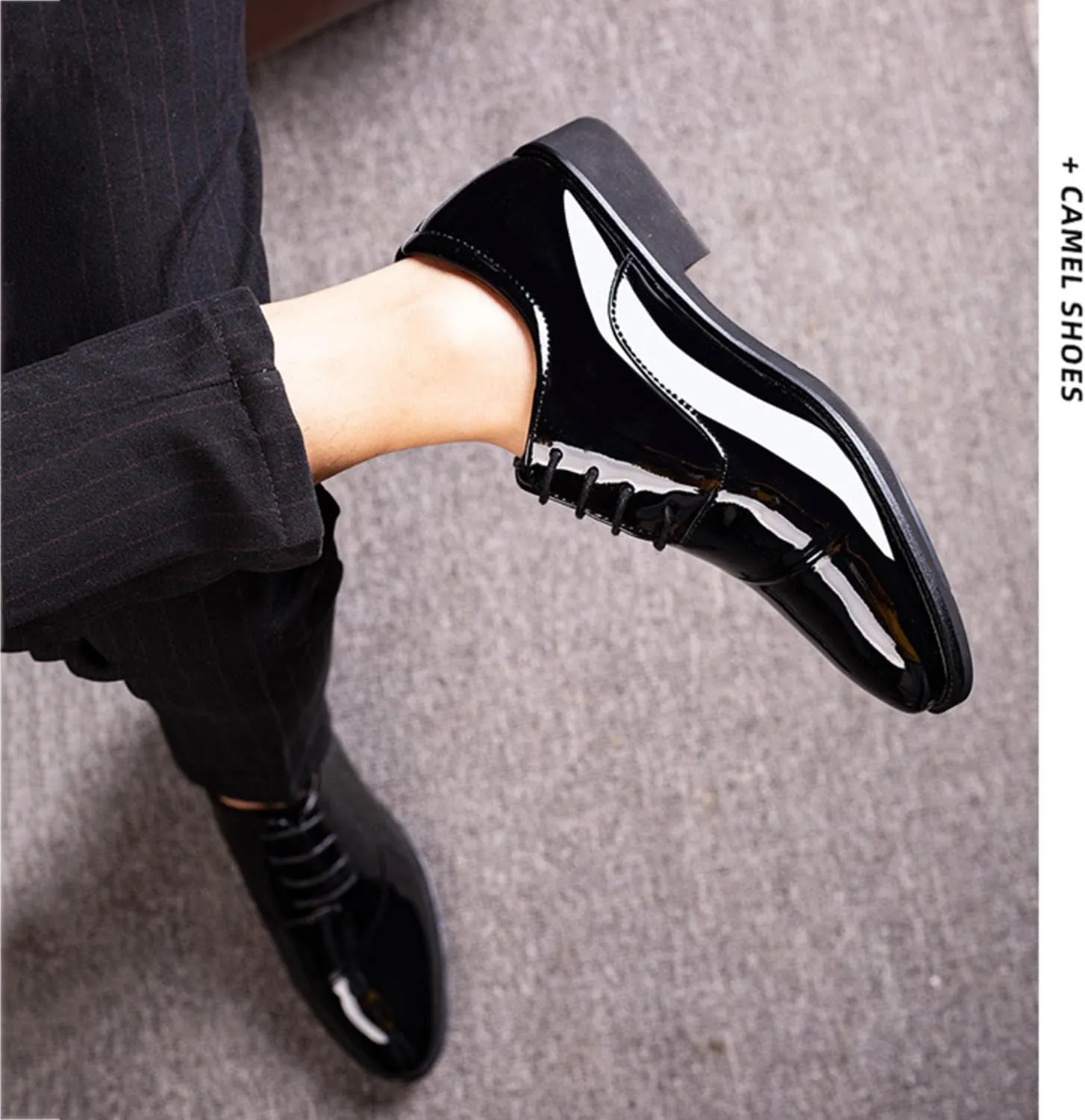 Men's Fashion Patent Leather Shoes Classic Lace-Up Formal Business Tuxedo Derbys Wedding Shoes for Men