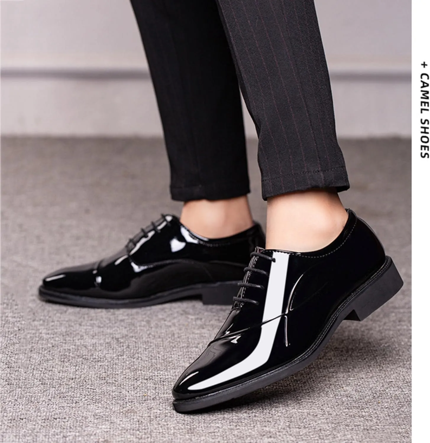 Men's Fashion Patent Leather Shoes Classic Lace-Up Formal Business Tuxedo Derbys Wedding Shoes for Men