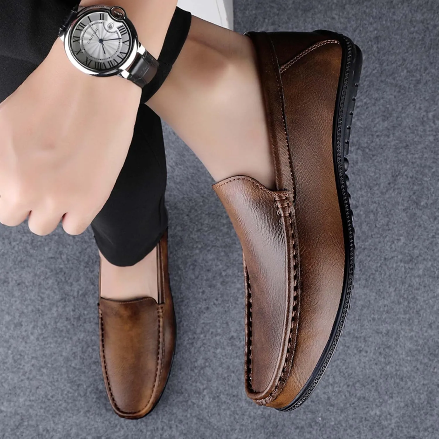 Men's fashion penny loafers, premium leather men's casual shoes, flat business casual shoes, walking shoes, non-slip driving shoes, soft and comfortable, heel wear-resistant, suitable for all seasons.