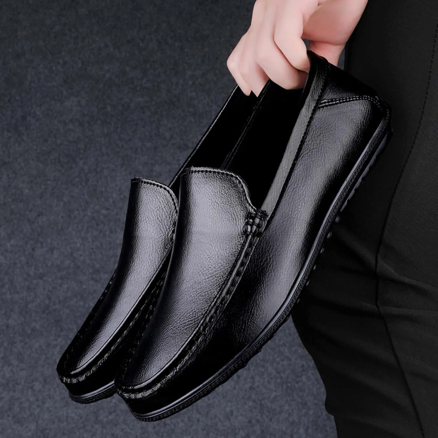 Men's fashion penny loafers, premium leather men's casual shoes, flat business casual shoes, walking shoes, non-slip driving shoes, soft and comfortable, heel wear-resistant, suitable for all seasons.