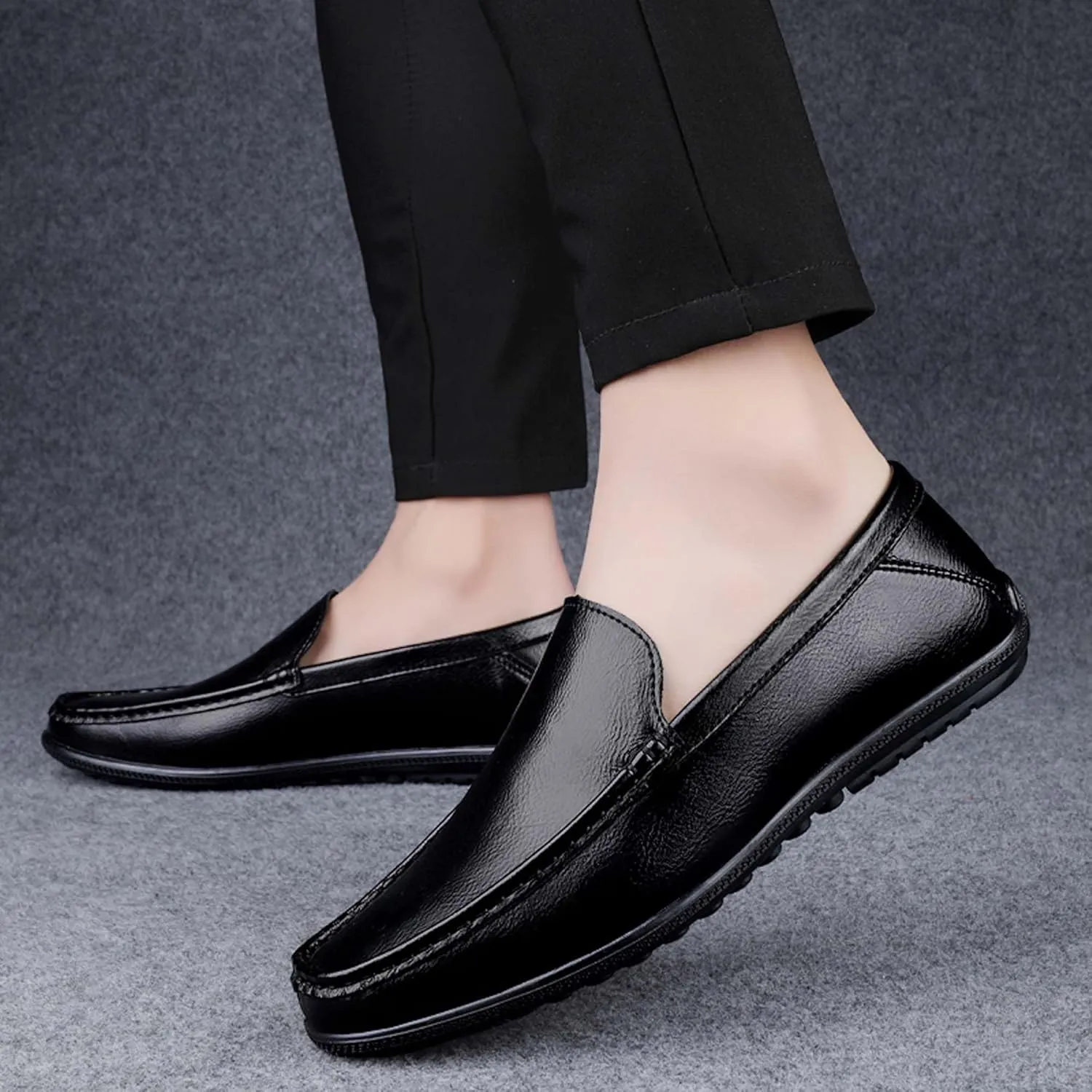 Men's fashion penny loafers, premium leather men's casual shoes, flat business casual shoes, walking shoes, non-slip driving shoes, soft and comfortable, heel wear-resistant, suitable for all seasons.