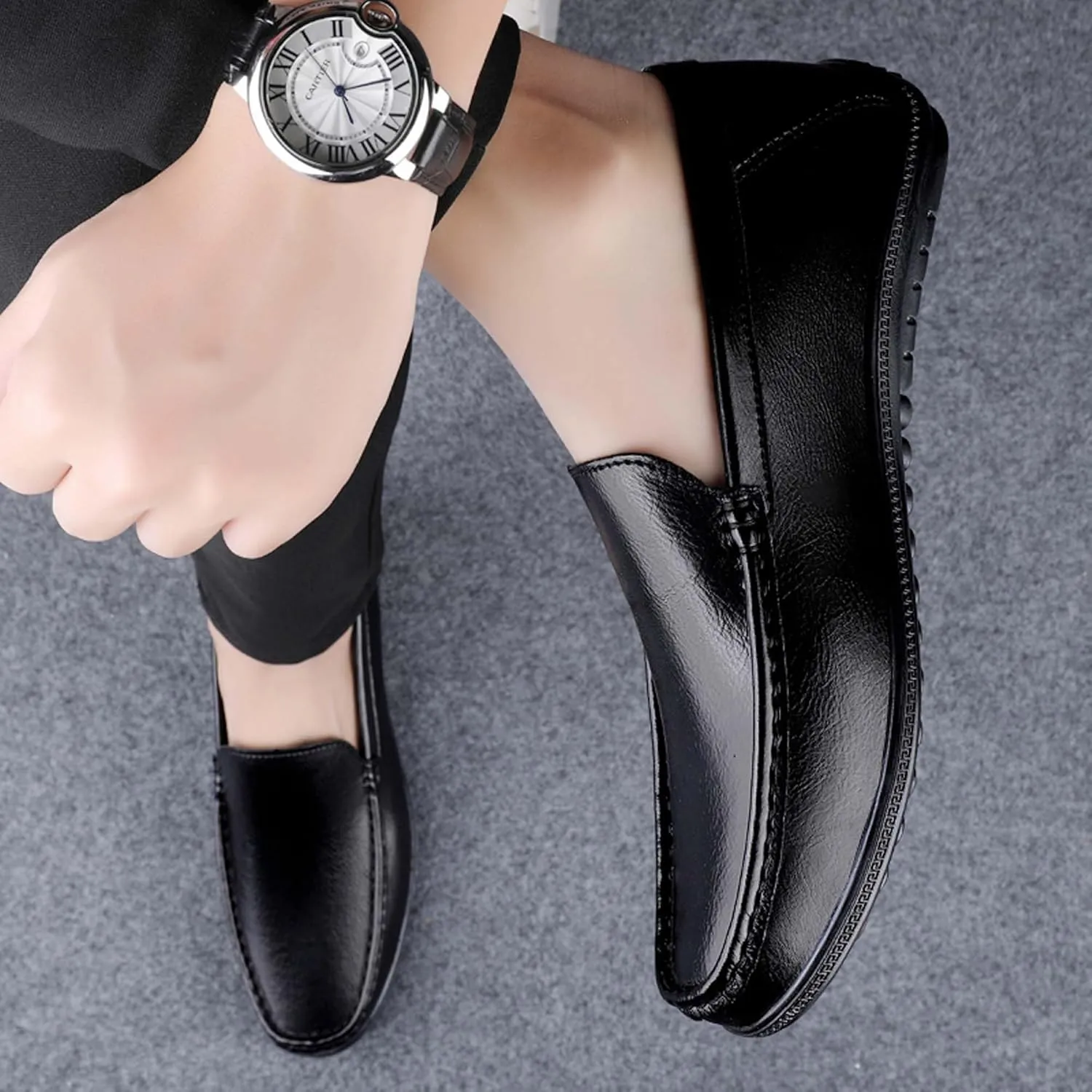 Men's fashion penny loafers, premium leather men's casual shoes, flat business casual shoes, walking shoes, non-slip driving shoes, soft and comfortable, heel wear-resistant, suitable for all seasons.
