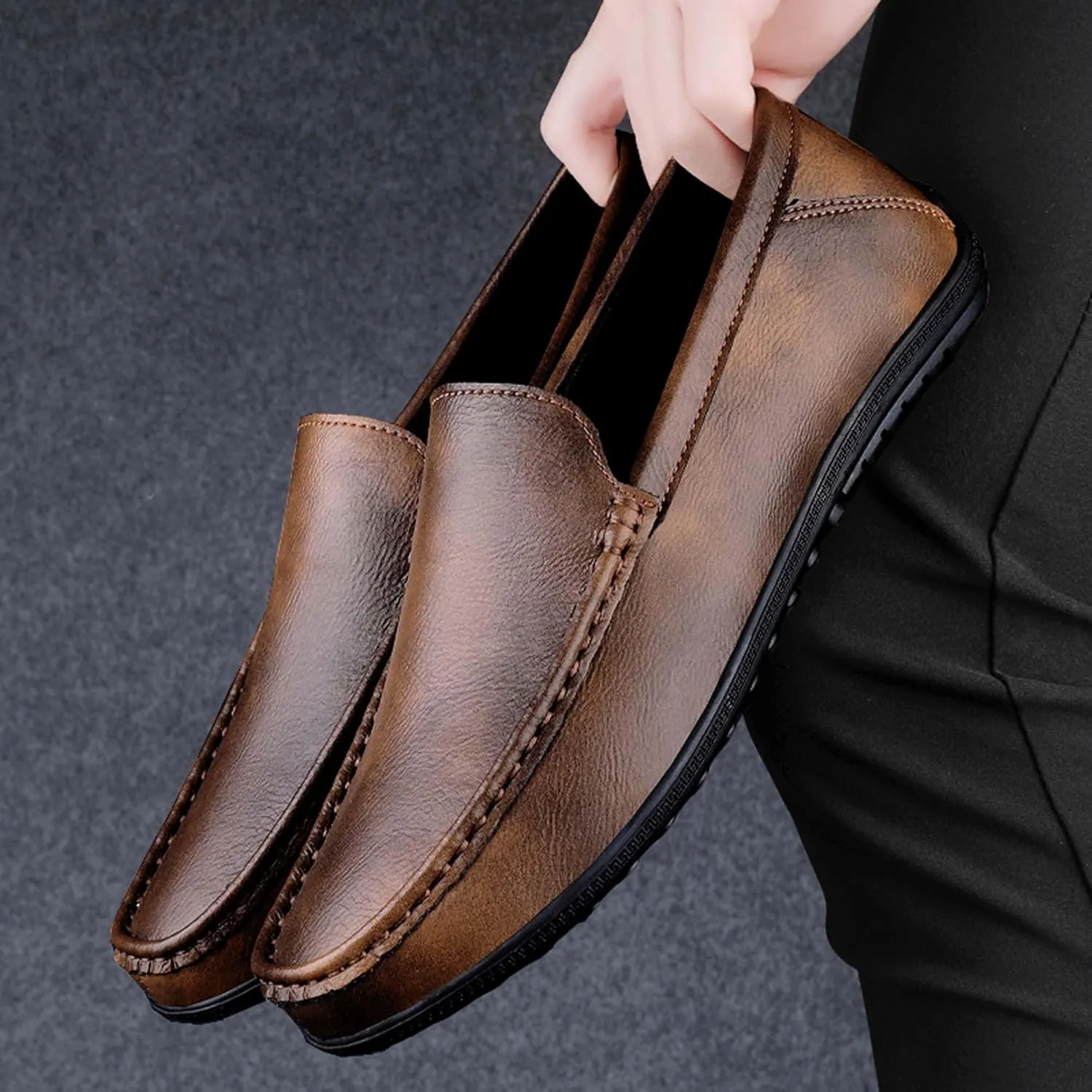 Men's fashion penny loafers, premium leather men's casual shoes, flat business casual shoes, walking shoes, non-slip driving shoes, soft and comfortable, heel wear-resistant, suitable for all seasons.
