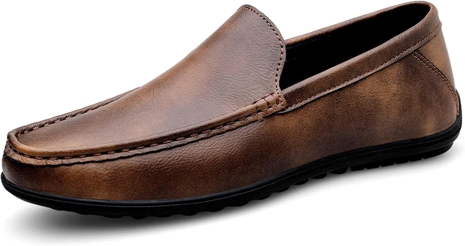Men's fashion penny loafers, premium leather men's casual shoes, flat business casual shoes, walking shoes, non-slip driving shoes, soft and comfortable, heel wear-resistant, suitable for all seasons.