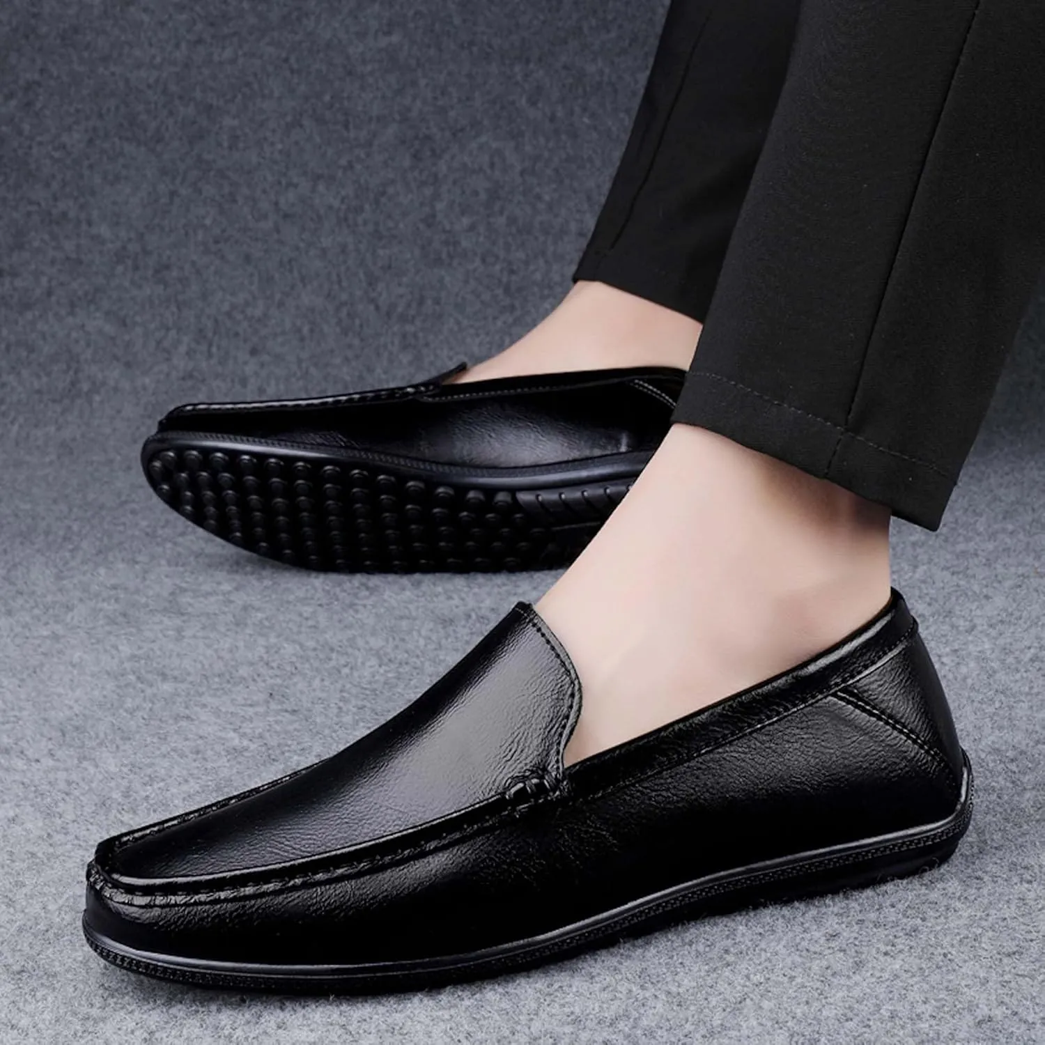 Men's fashion penny loafers, premium leather men's casual shoes, flat business casual shoes, walking shoes, non-slip driving shoes, soft and comfortable, heel wear-resistant, suitable for all seasons.