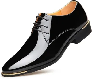 Men's Faux Patent Leather Tuxedo Dress Shoes Lace-Up Comfortable Non-Slip Dress Sneakers Office Work Low Top Dress Shoes