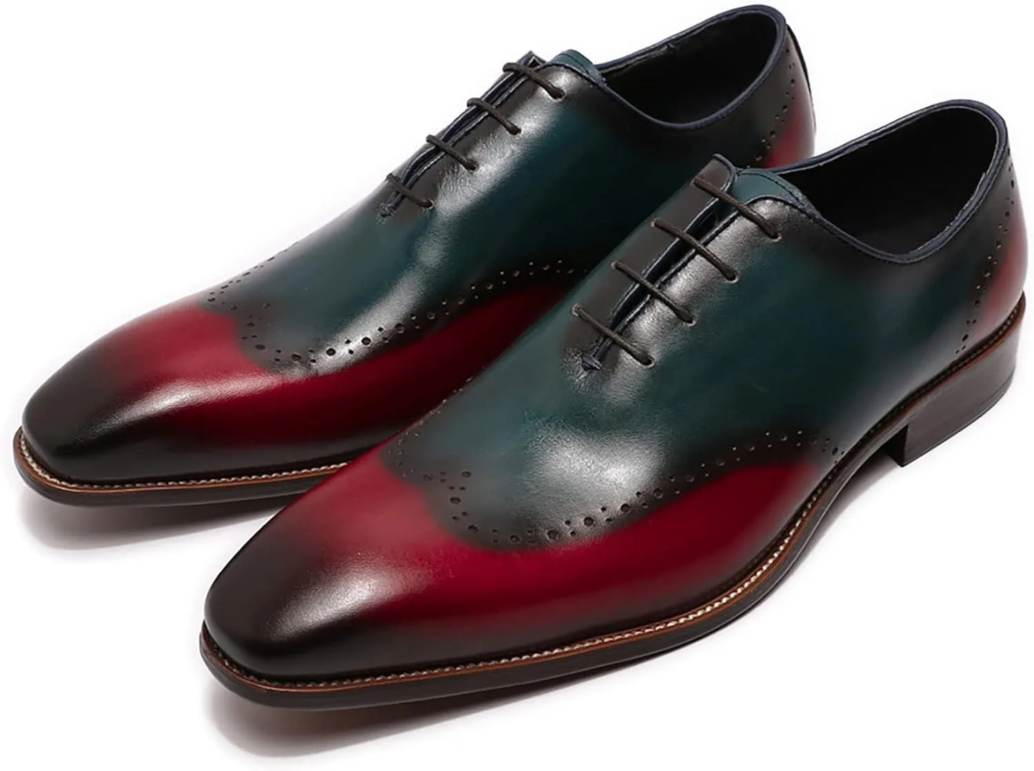 Mens Formal Dress Classic Oxfords Leather Lace-ups Work Uniform Wingtip Wedding Party Brogues Derbys,Green-45