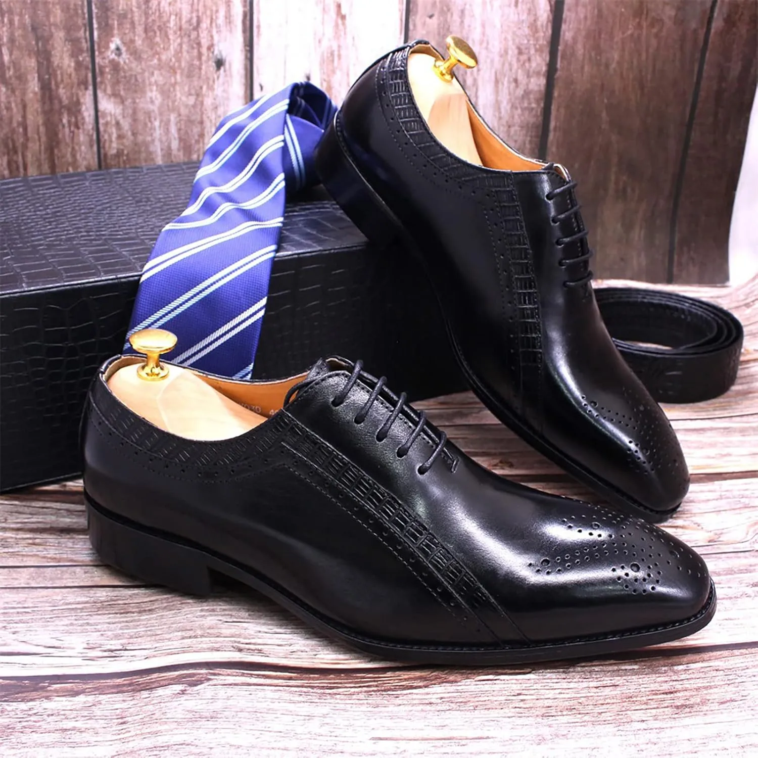 Mens Formal Dress Classic Oxfords Work Uniform Wingtip Leather Lace-ups Wedding Party Brogues Derbys,Black-38