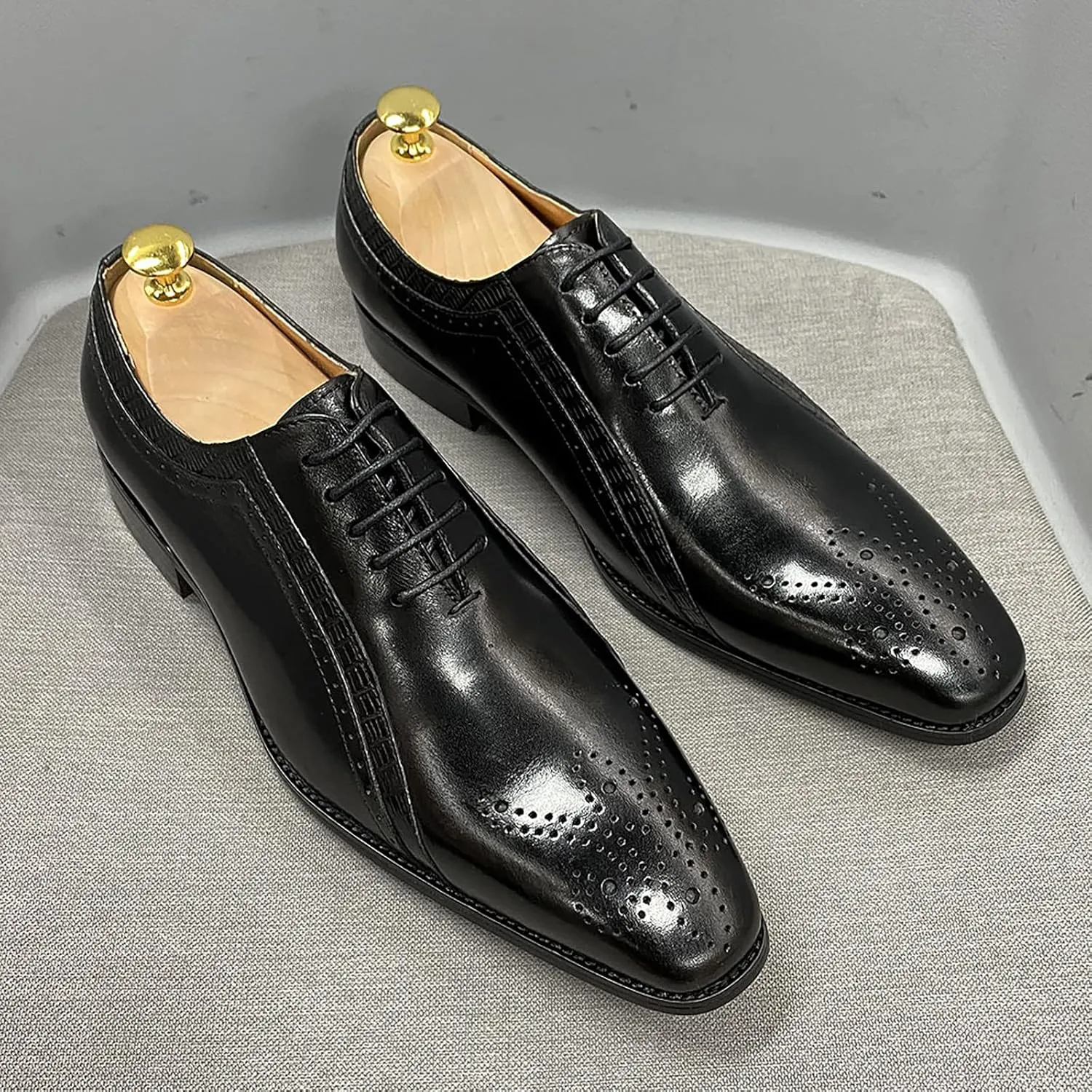 Mens Formal Dress Classic Oxfords Work Uniform Wingtip Leather Lace-ups Wedding Party Brogues Derbys,Black-38