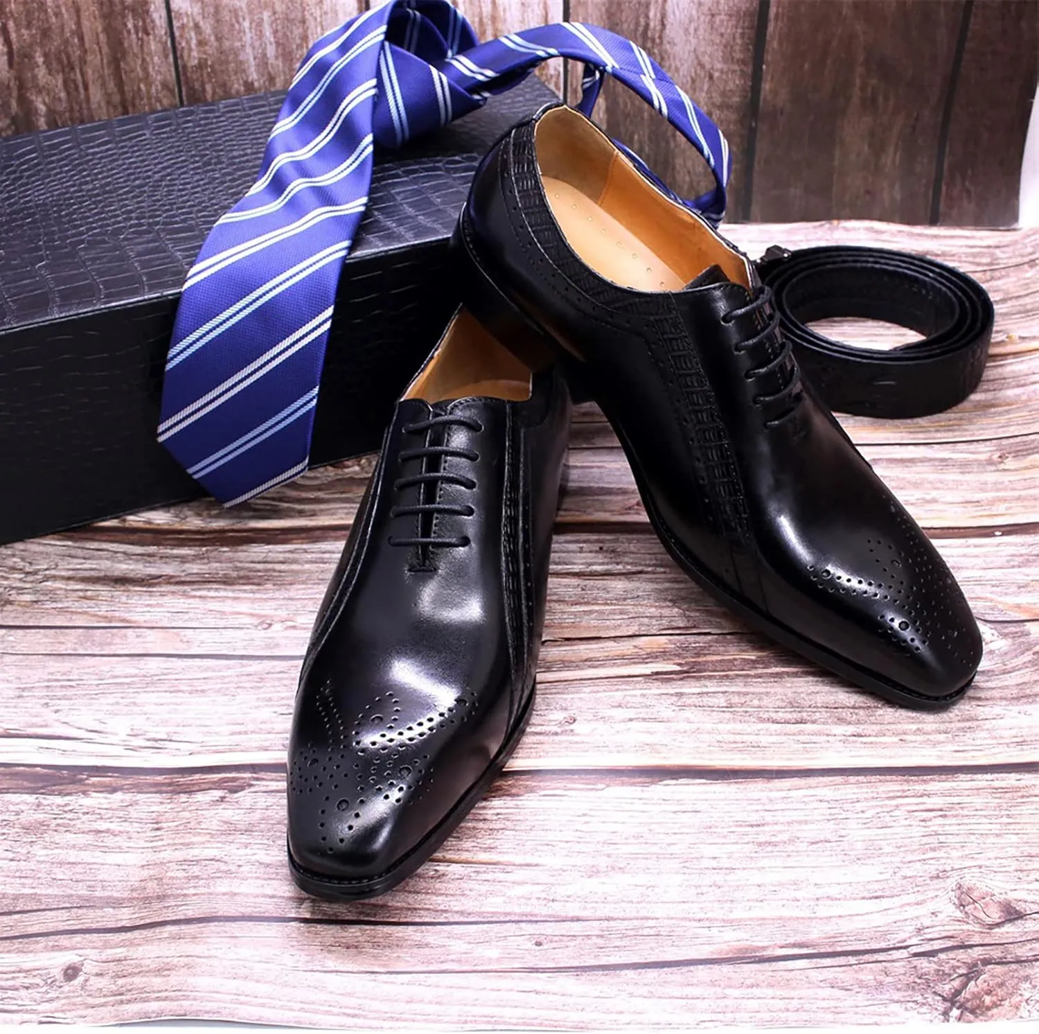 Mens Formal Dress Classic Oxfords Work Uniform Wingtip Leather Lace-ups Wedding Party Brogues Derbys,Black-38
