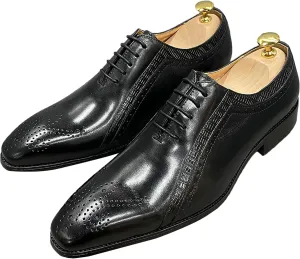 Mens Formal Dress Classic Oxfords Work Uniform Wingtip Leather Lace-ups Wedding Party Brogues Derbys,Black-38