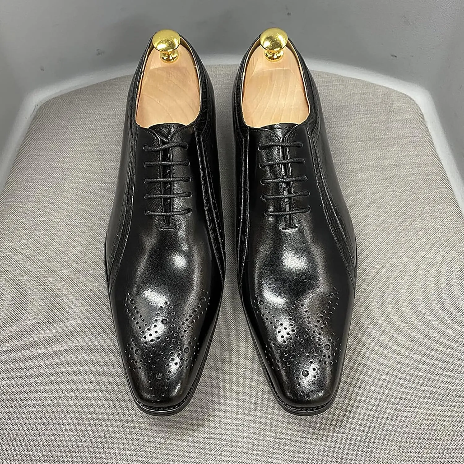 Mens Formal Dress Classic Oxfords Work Uniform Wingtip Leather Lace-ups Wedding Party Brogues Derbys,Black-38