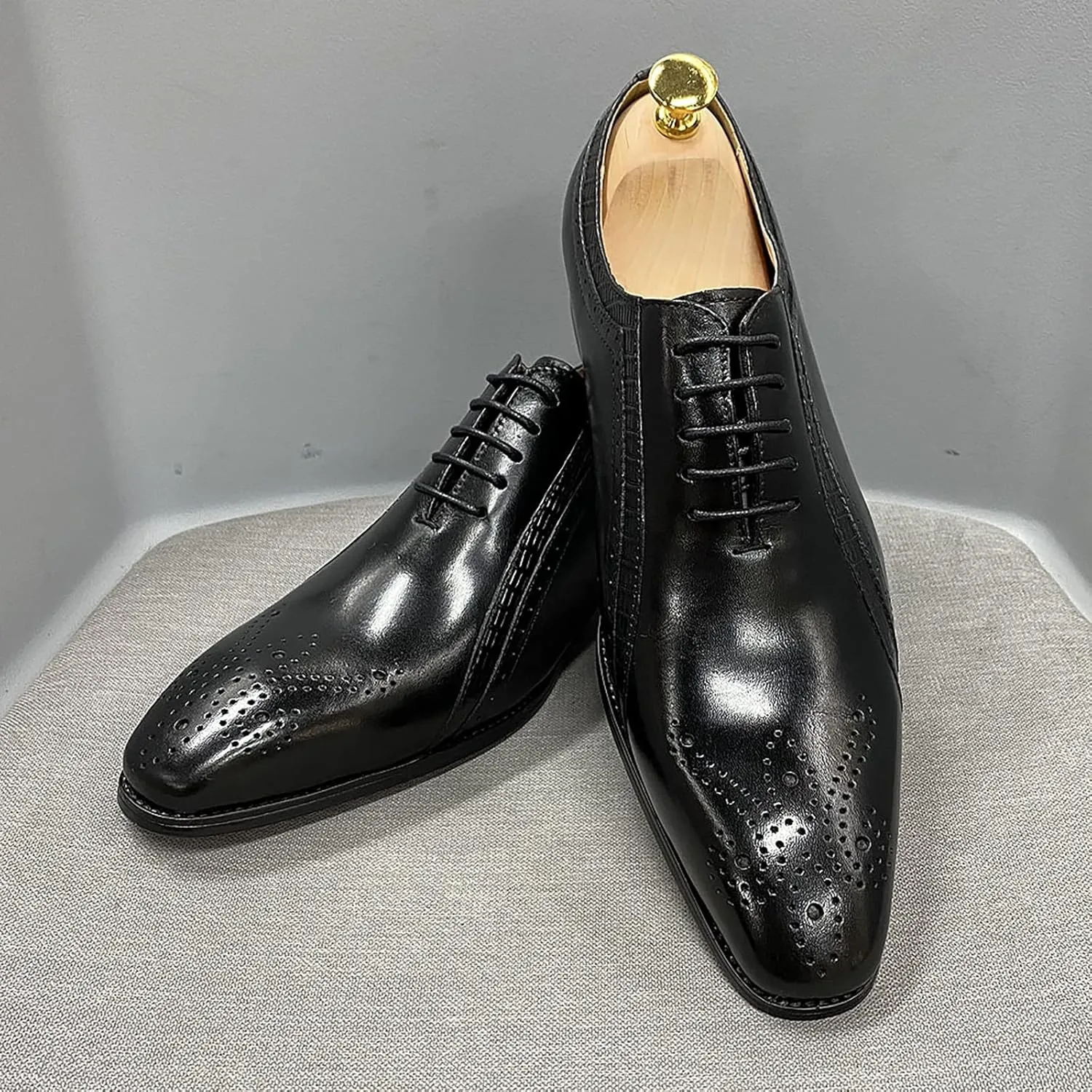 Mens Formal Dress Classic Oxfords Work Uniform Wingtip Leather Lace-ups Wedding Party Brogues Derbys,Black-38