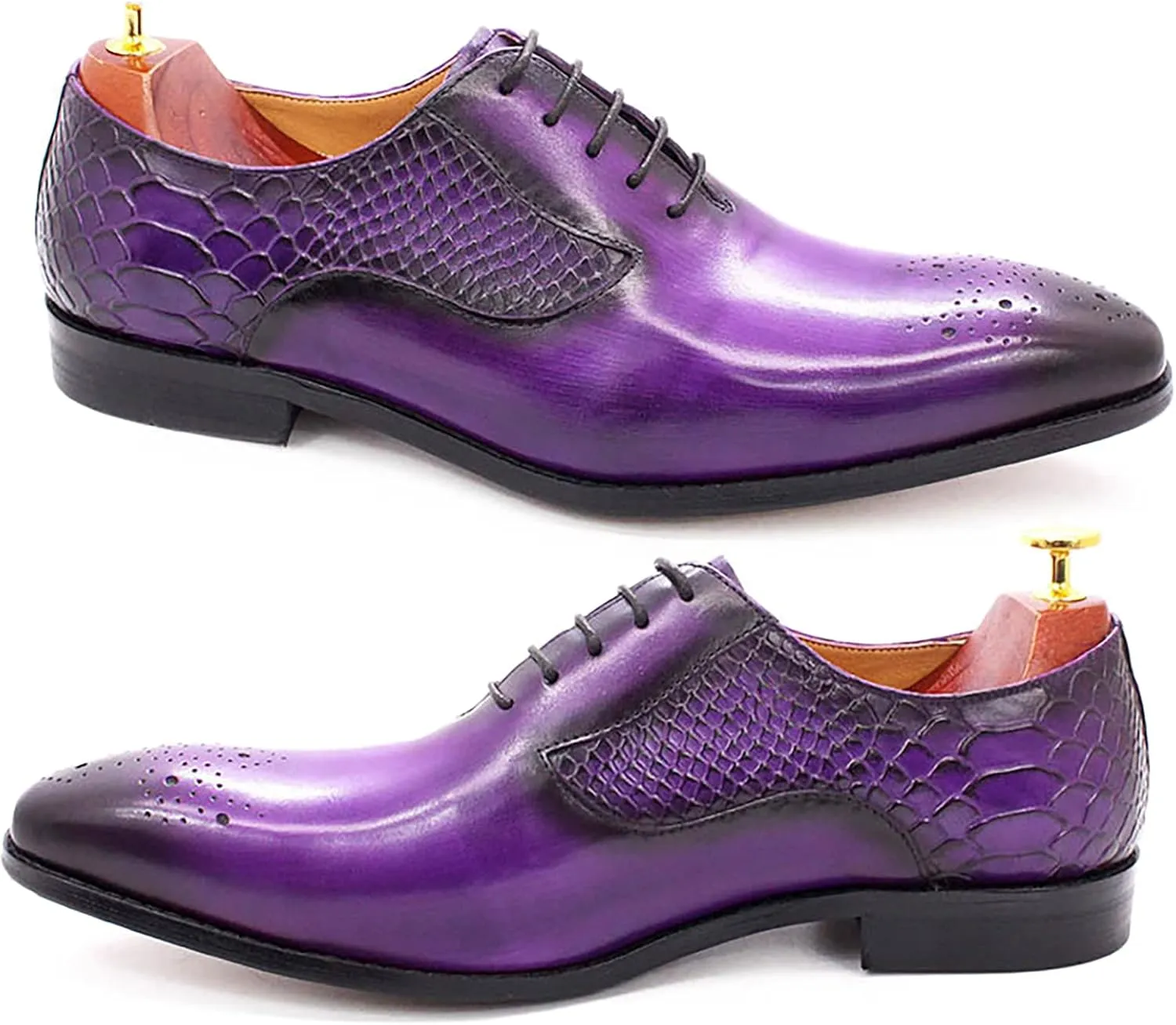 Mens Formal Dress Leather Lace-up Brogues Work Uniform Oxfords Wedding Party Derbys Breathable,Purple-44