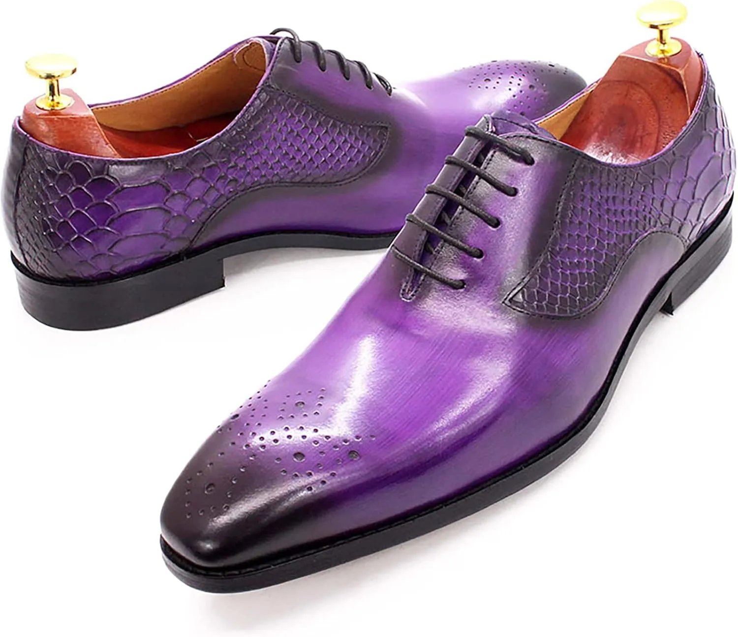Mens Formal Dress Leather Lace-up Brogues Work Uniform Oxfords Wedding Party Derbys Breathable,Purple-44