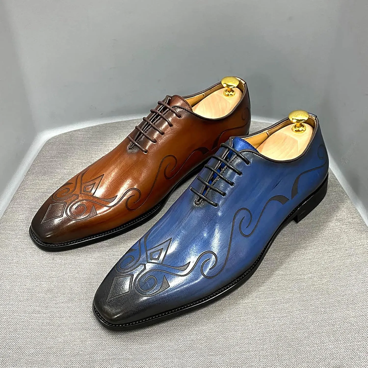 Mens Formal Dress Retro Oxfords Work Uniform Wingtip Leather Lace-ups Wedding Party Brogues Derbys,Blue-40