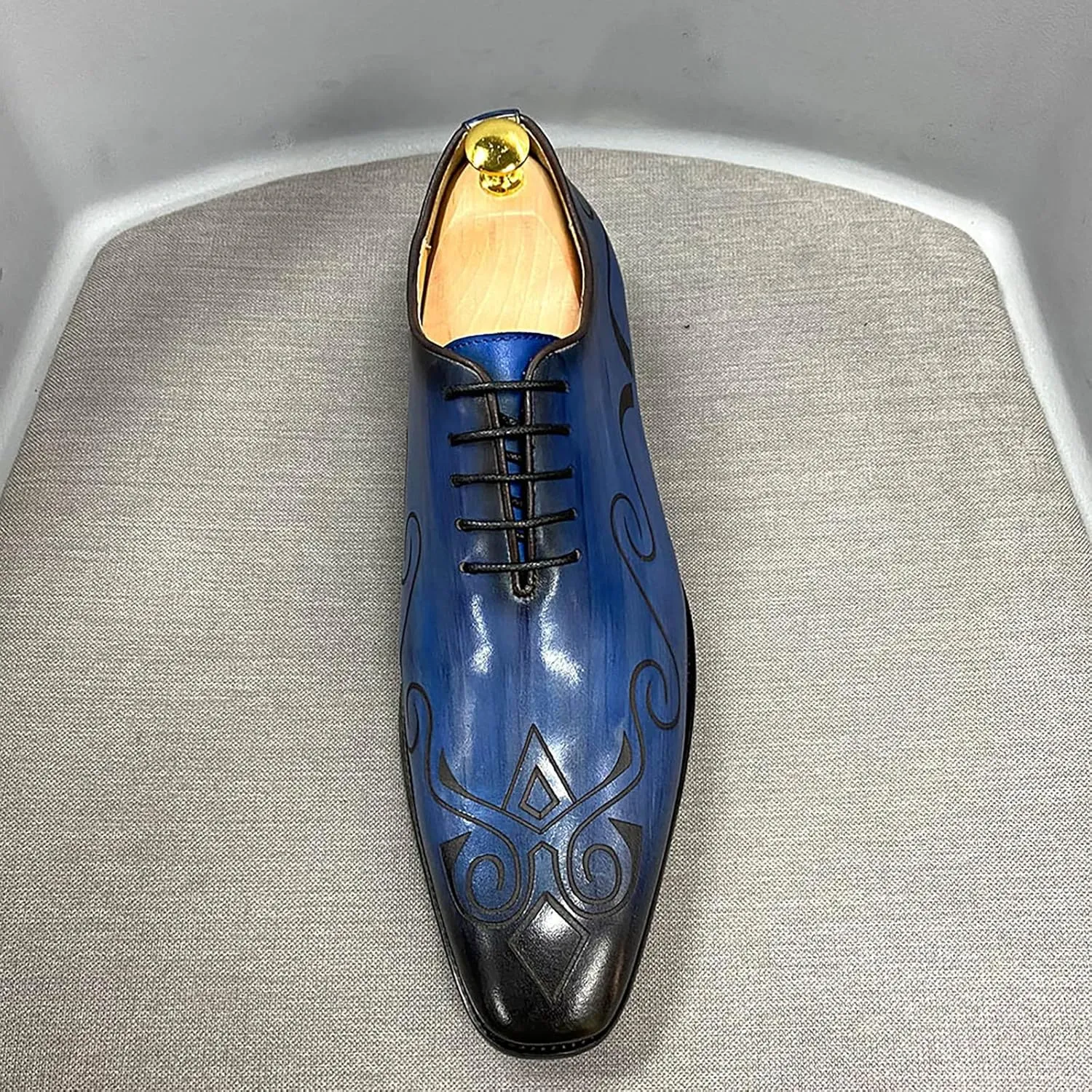 Mens Formal Dress Retro Oxfords Work Uniform Wingtip Leather Lace-ups Wedding Party Brogues Derbys,Blue-40