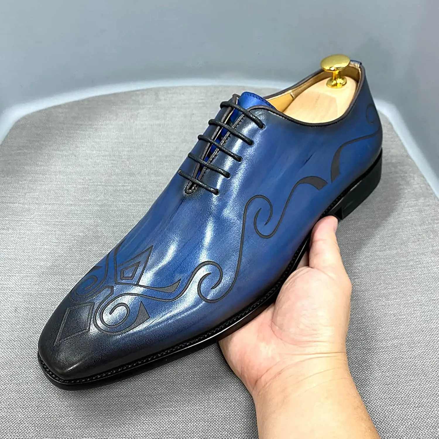 Mens Formal Dress Retro Oxfords Work Uniform Wingtip Leather Lace-ups Wedding Party Brogues Derbys,Blue-40