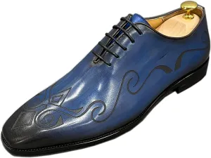 Mens Formal Dress Retro Oxfords Work Uniform Wingtip Leather Lace-ups Wedding Party Brogues Derbys,Blue-47